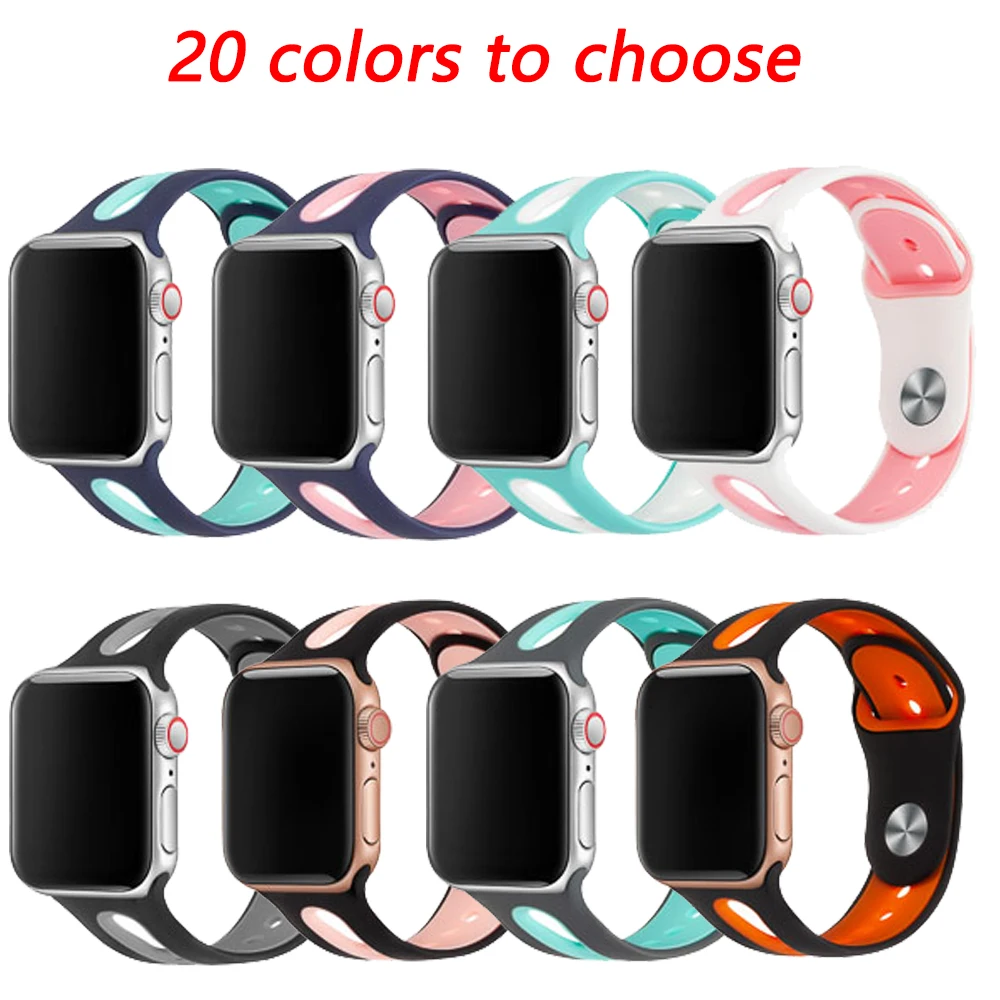 Ремешок для apple watch 4 band 44 мм 40 мм iwatch series 4 3 band 42 мм 38 мм двухцветный водонепроницаемый силиконовый ремешок для спортивных часов браслет correa