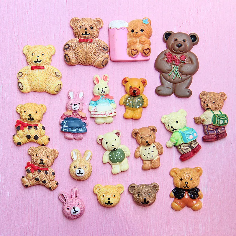 

10Pcs/lot Kawaii Flatback DIY Cartoon Bear Rabbit Resin Cabochons Flat Back Scrapbooking Embellishment Decoration Crafts Making