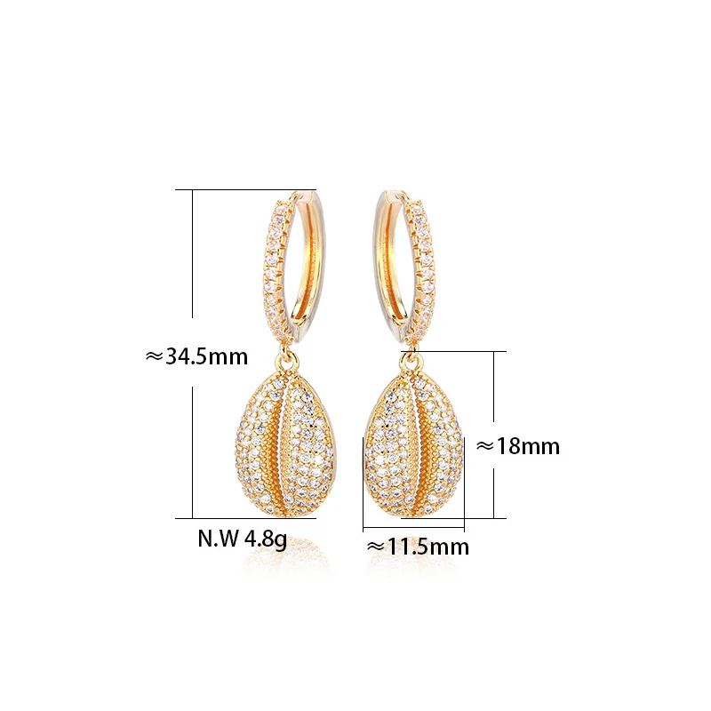 Крошечные трендовые серьги с полным кубическим цирконием Золотые в виде ракушек