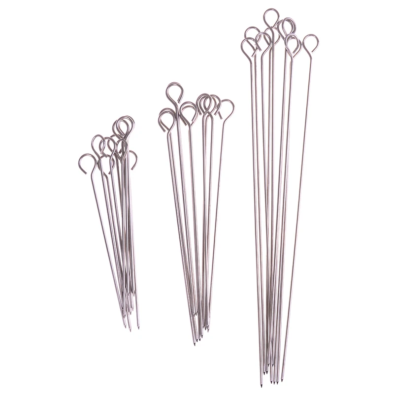 Barbecue Skewers 10pcs Outdoor Camping Picnic Meat Goose Round Roast Skewers Stick Stainless Steel BBQ Needle Barbeque Skewers Kitchen Utensils