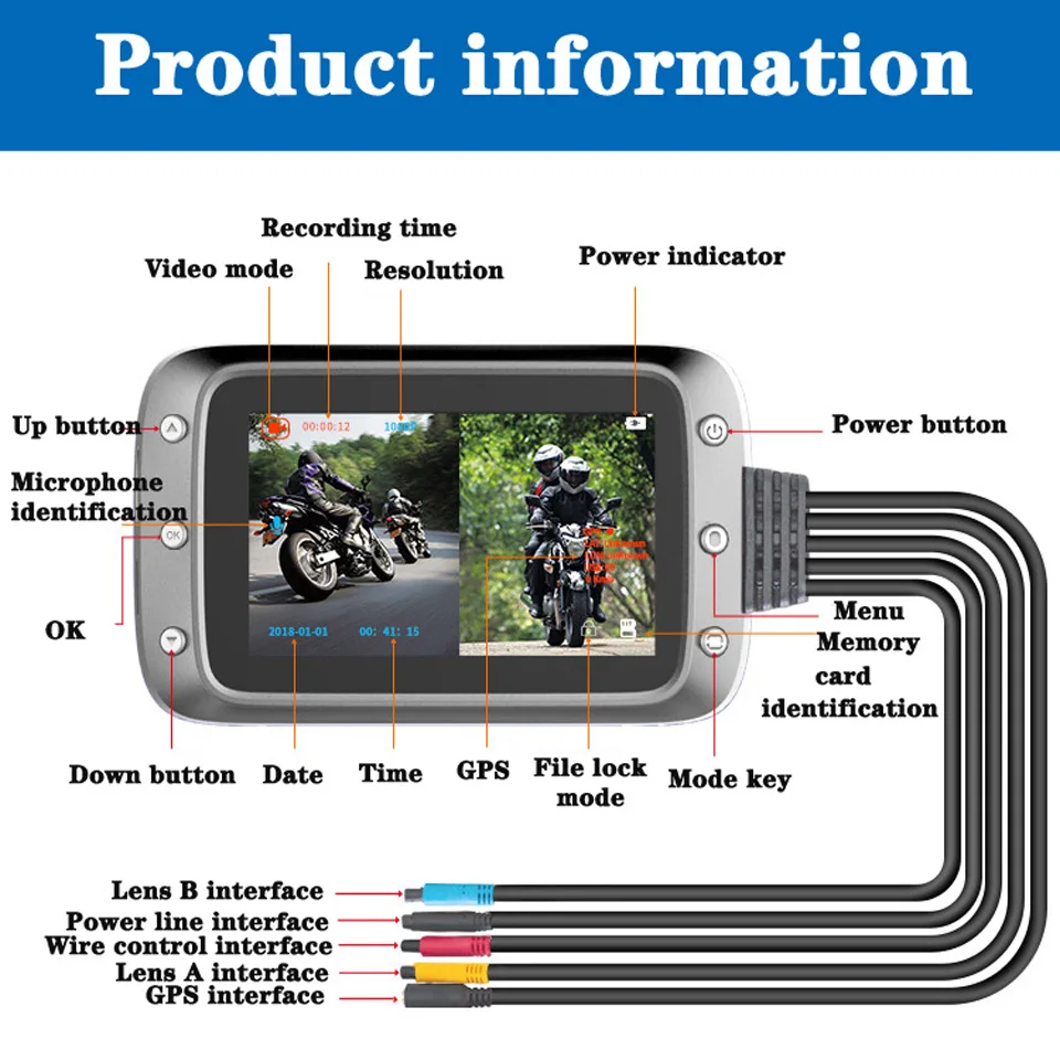 Мотоцикл рекордер с gps HD 1080P двойной объектив DVR камера видеорегистратор Передняя Задняя камера ночного видения видео рекордер мотоцикл тире камера