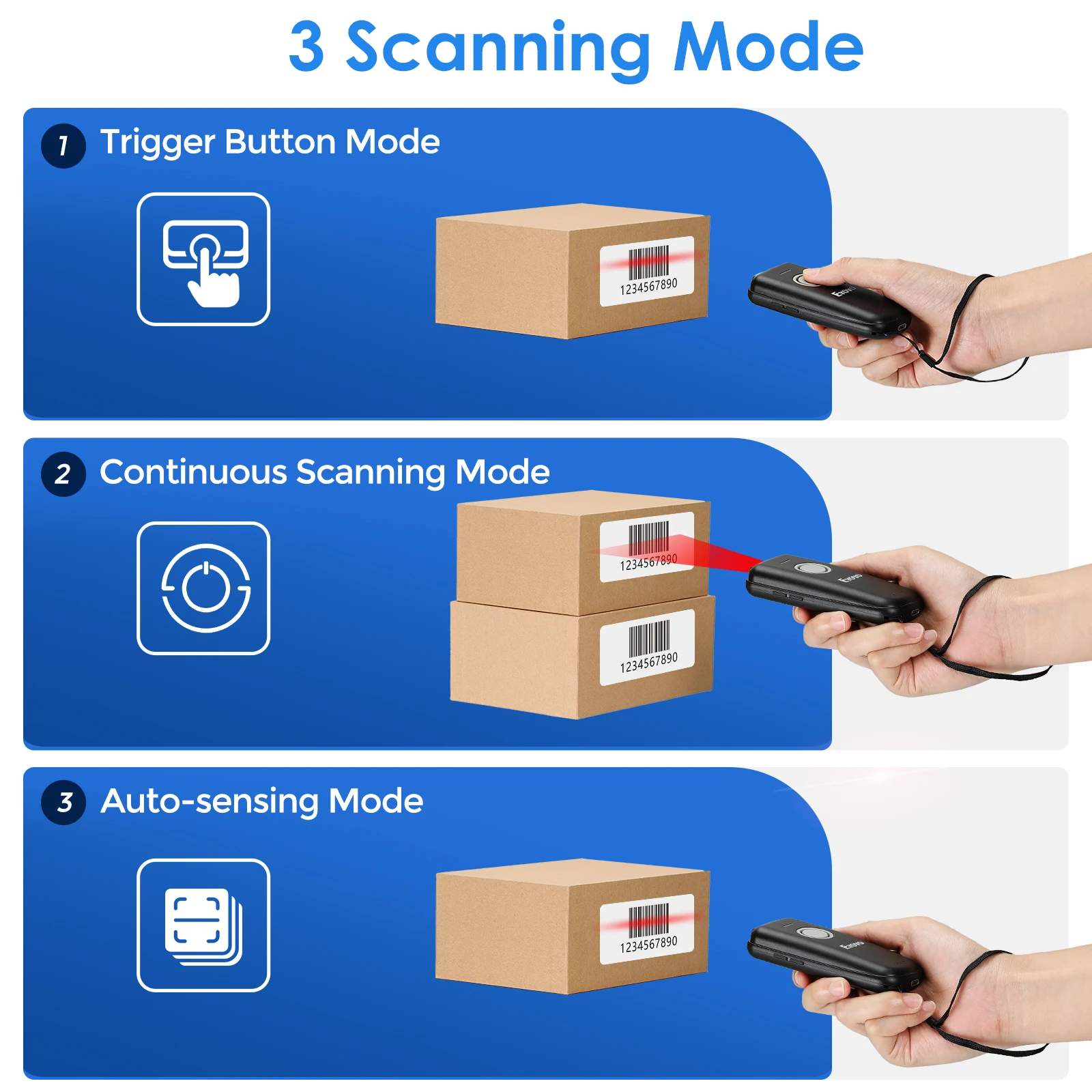 Eyoyo Mini 1D Barcode Scanner Bluetooth & 2.4GHz Wireless & Wired Connection Portable Bar code Reader For Windows/Phones/Tablets
