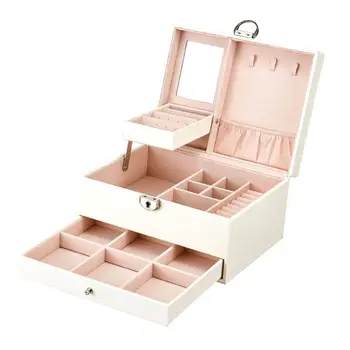 

Multi-Function Jewelry Organizer Box Lockable Faux Leather Jewelry Case for Women Necklace Rings Earring Jewelry Storage