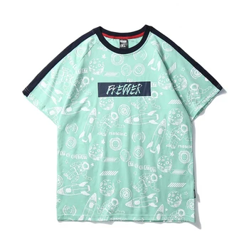 

Mens Cartoon Comics Planet Print T Shirt Oversize Casual Tshirts 2020 Summer Unisex Short Sleeve White Cotton Couples Top tee