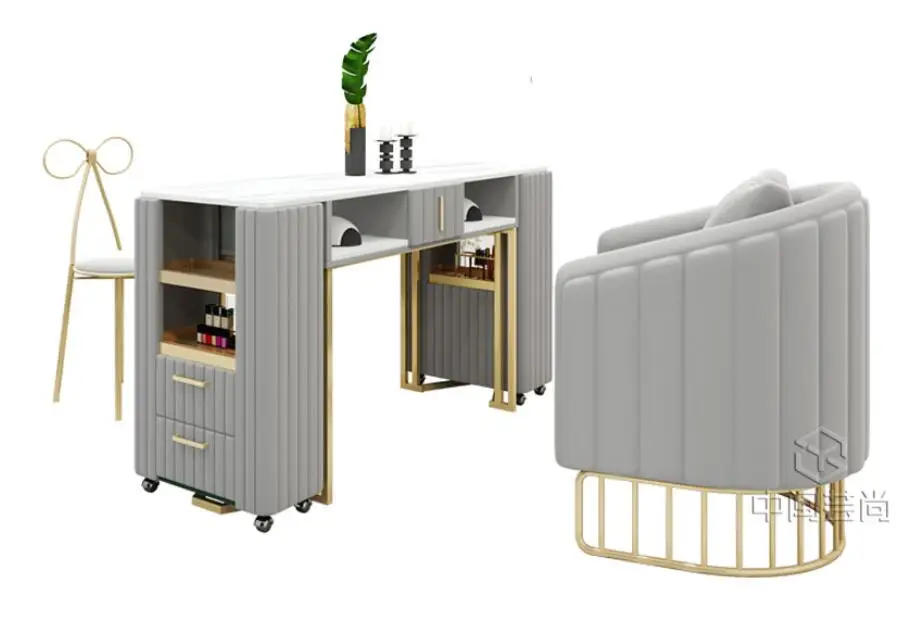 Description Picture 5 of itemNet red gold manicure table and chair set simple modern marble double deck manicure shop manicure table