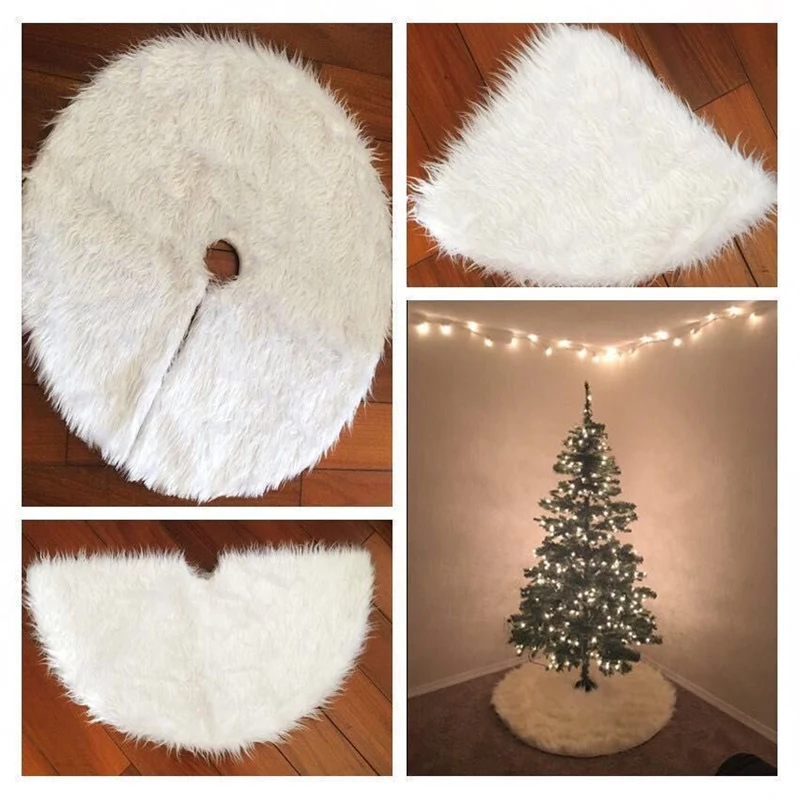 Чистый белый плюш Рождественская елка юбка тканевая основа коврик покрытие Рождественские вечерние украшения для рождества год ковер украшения