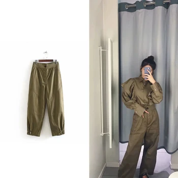 

High street Harem pants 2019 Hot sale The New Women's Clothing Spring and Autumn Casual Harajuku loose Button trousers ArmyGreen