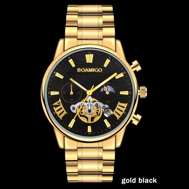BOAMIGO, мужские часы, Топ бренд, Роскошные, водонепроницаемые, модные, кварцевые, бизнес, мужские часы, часы, повседневные, механические, турбийон, Wist часы - Цвет: F933Agoldblack