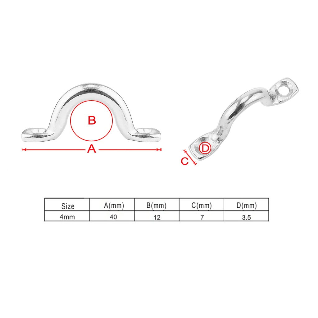6x 4mm Trailer Solid Brushed Rope Tie Horse Cargo RV Boat D-Ring Loop, 316 Stainless Steel