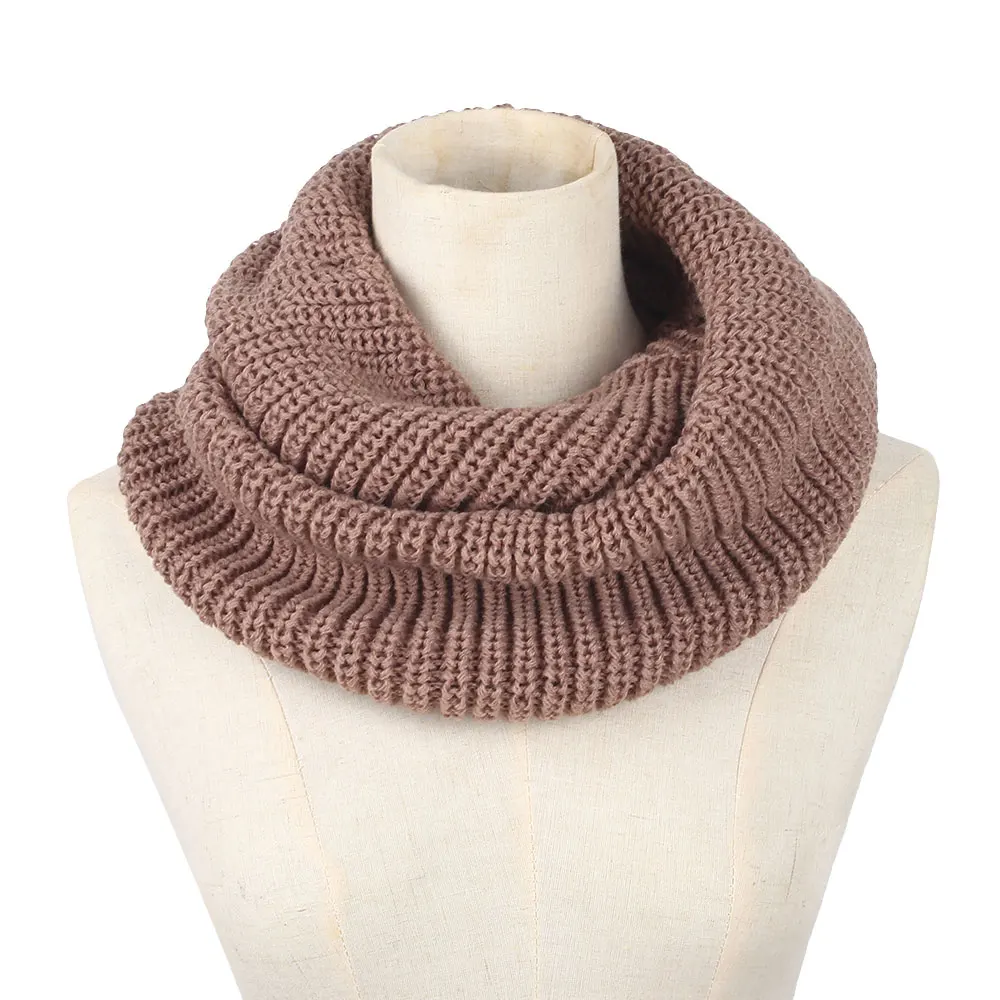 khaki Useful Collar Gift Keep Warm 6 Color Knitted Ladies Neck Warmer Ski Circle Ring Scarf Knit Scarf Womens Scarves Fashion - Color: khaki