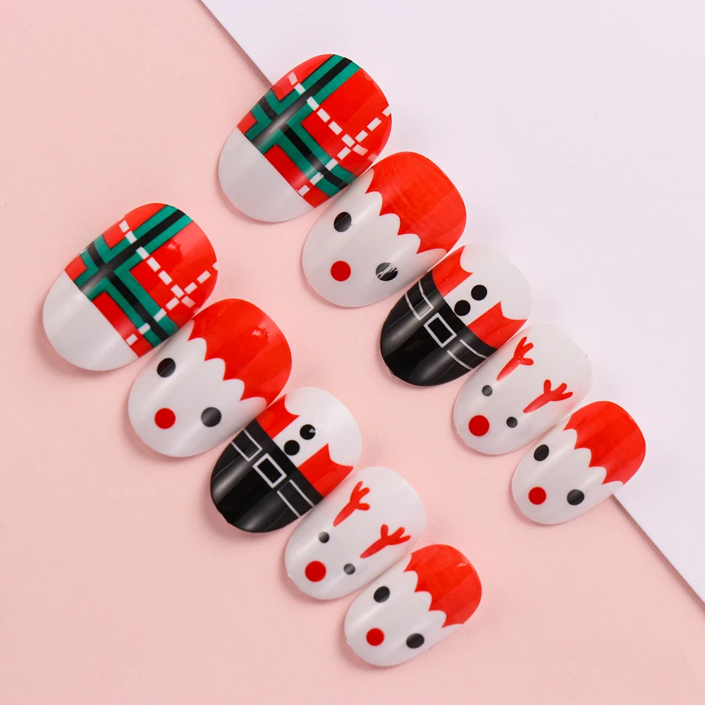 24 шт рождественские накладные накладки для ногтей с полным покрытием, круглые наклейки для ногтей, маникюрные украшения с клеем, набор для макияжа