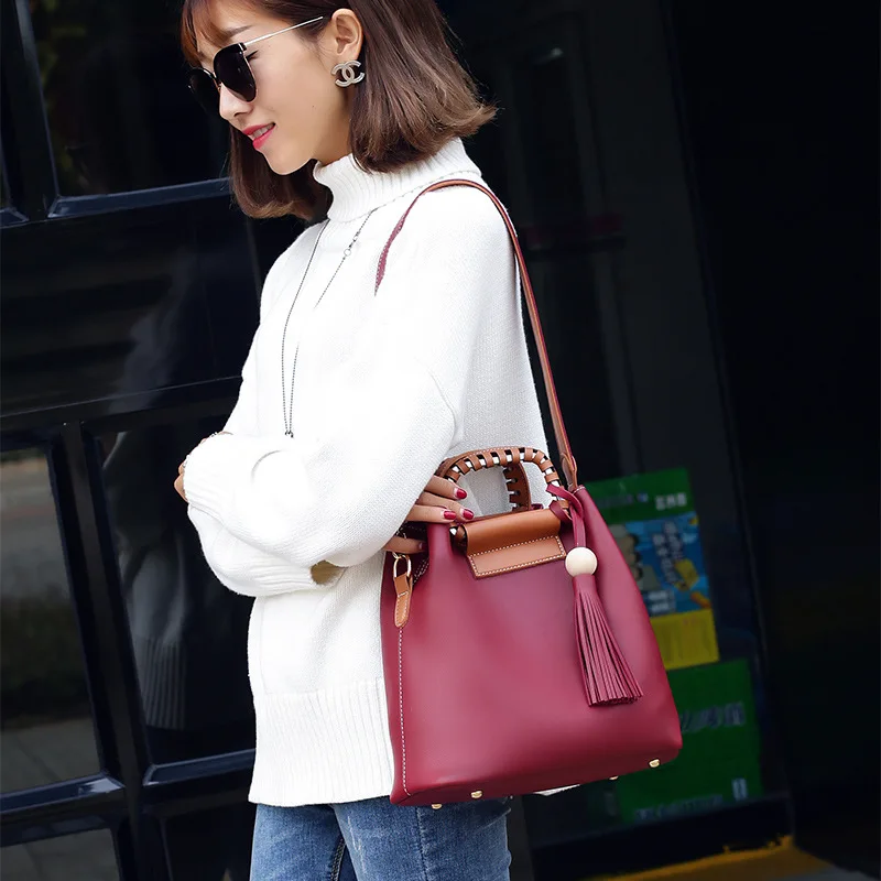 

2016 New Style Korean-style Solid Color Simple Shopping Bag Fashion Tassels One-Shoulder Oblique WOMEN'S Bag