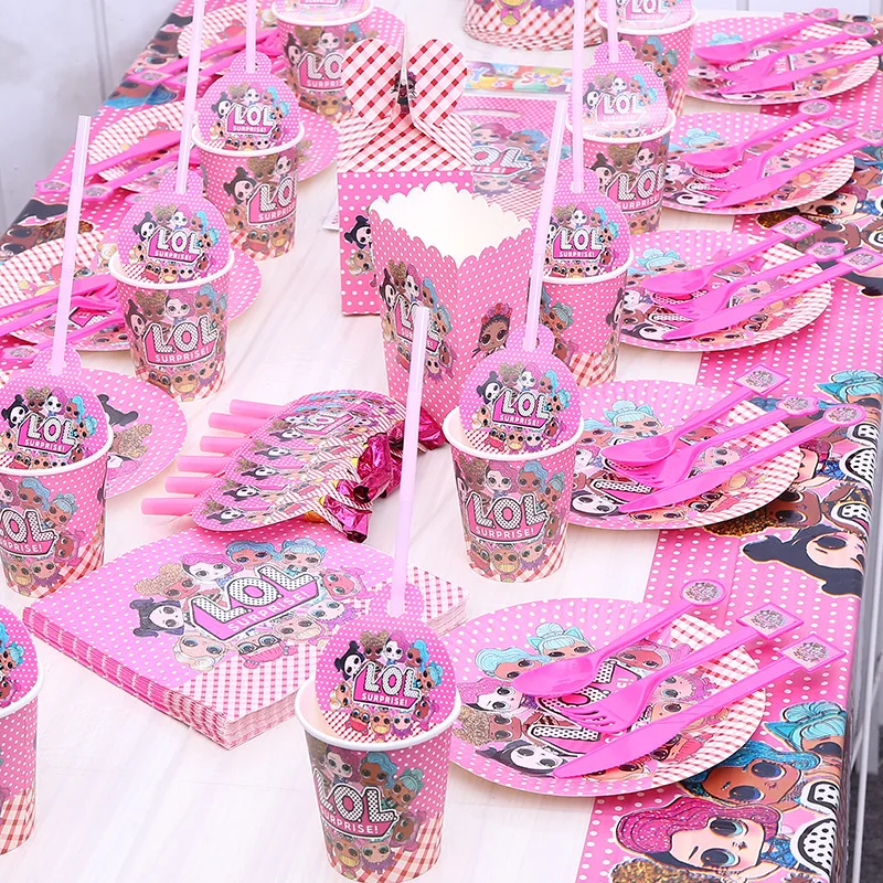 Original LOL Surprise Dolls Birthday Party Sets Party Decoration Supplies Holiday Cup Plate Spoon Cake Stand Activity Event Kids