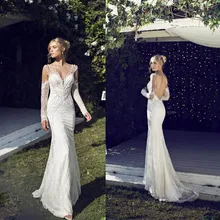 

Long Sleeves lace mermaid crystal bridal gown brides 2018 Custom Sexy backless vestido de noiva mother of the bride dresses