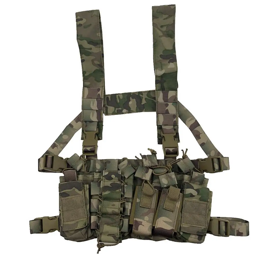 Outdoor Hunting Vest Tactical MOLLE Triple Open-Top Mag Pouch FAST AK AR M4 FAMAS Mag Pouch With shaped Suspender Shoulder Strap