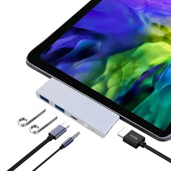 

Portable 5-in-1 USB Type-C HUB Dock HDMI 2 USB3.0 PD 3.5mm Adapters Converter Notebook Accessories USB-C Hub