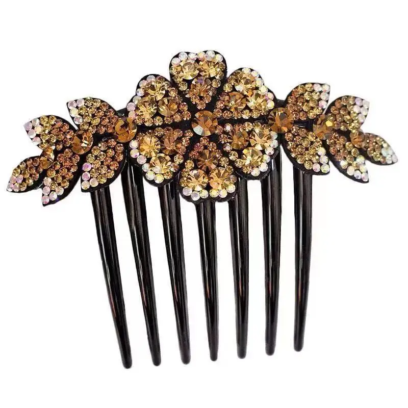 Vintage Flower Hair Accessories Crystal Hairclips Combs Plastic Shiny Hairpin For Women Wedding Gift