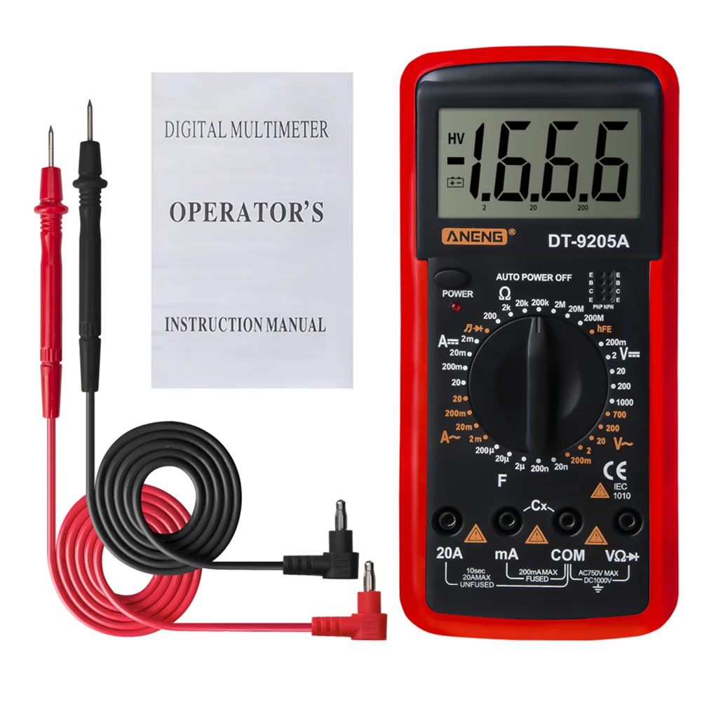 DT9205A Цифровой мультиметр с ЖК-дисплеем ручной AC DC Автоматический Диапазон мультиметр Амперметр Омметр Измеритель сопротивления емкости F