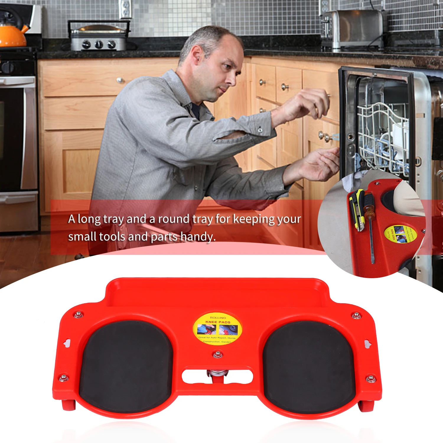 

Hot Flooring Knee Silicone Pads with 5 Wheels Rolling Knee Rolling Knee Pads with Tool Tray and Holder