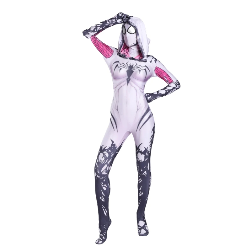 2020 The Amazing Spider Hero Cosplay Gwen Stacy Costume Spandex Zentai Mask Hoodie Spider Zentai Suit Anti-Gwenom for Women Girl 2020 The Amazing Spider Hero Cosplay Gwen Stacy Costume Spandex Zentai Mask Hoodie Spider Zentai Suit Anti-Gwenom for Women Girl