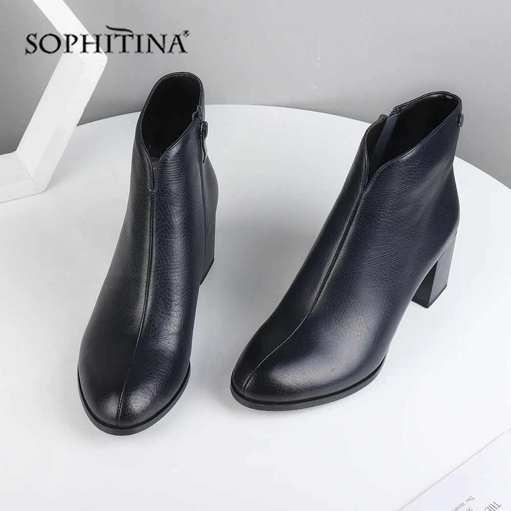 SOPHITINA/Новые модные дизайнерские ботинки высокого качества из натуральной кожи; удобная женская обувь на квадратном каблуке; ботильоны; PC374