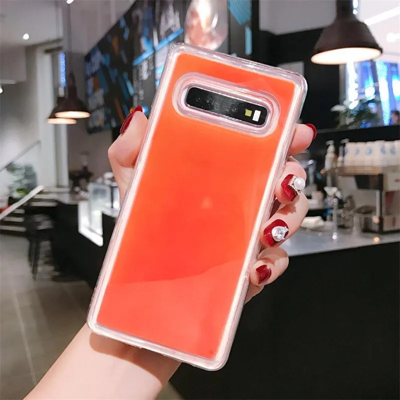 Светящийся чехол Ourpho с неоновым песком для samsung Galaxy S8 S9 S10 Plus Note 8 9 светится в темноте жидкий блестящий чехол с зыбучим песком - Цвет: Оранжевый