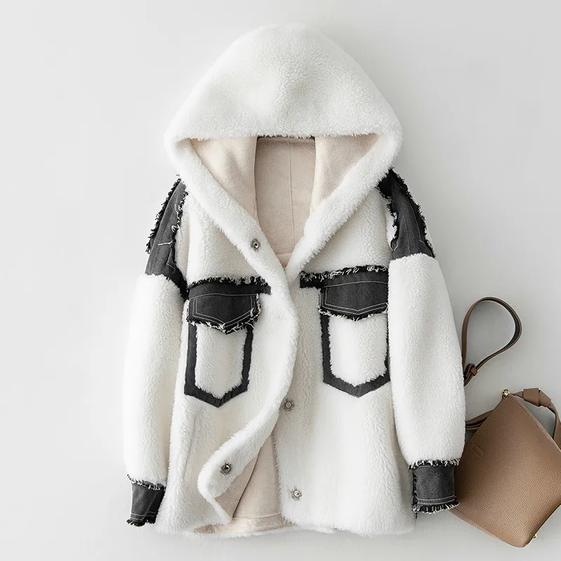 Зимнее женское пальто из натурального меха, женская куртка из натурального меха, одежда с капюшоном 2020, винтажные шерстяные куртки для стри...
