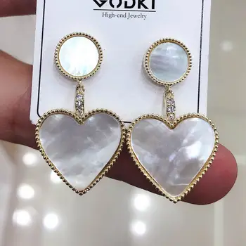 

GODKI New Heart Charms Shell Dangle Earring Trendy Cubic Zircon Wedding Engagement Party Dubai Gold Earring for women 2019
