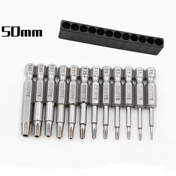 

12PCS Torx Screwdriver Bit Alloy Steel Set Magnetic Head 50MM Silver/Black