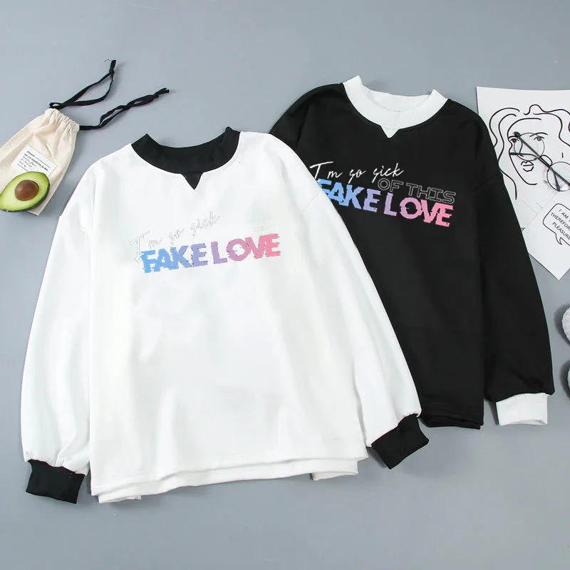 fake love Толстовка KPOP Harajuku Толстовка Женская Повседневная с длинным рукавом loveyouself inspiration Толстовка Топ