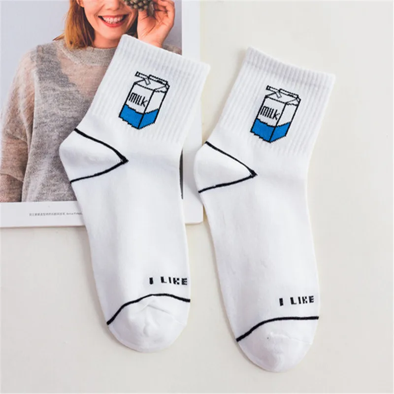 Модные осенние милые женские Носки с рисунком животных из мультфильмов Harajuku уличная одежда, заниженные носки хлопок Япония Kawaii студенческие счастливые забавные носки - Цвет: milk