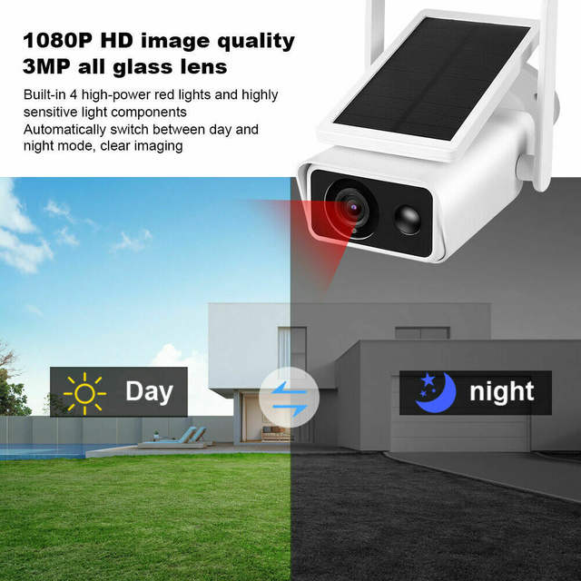 Outdoor Solar Camera, Wifi Powered Security Video Surveillance Camera, 1080P HD Wireless CCTV
