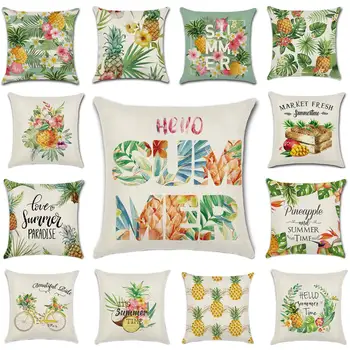 

14 Sty Summer Time Home Decor Pineapple Pillow Cover Flower Linen Cushion Cover Square Sweet Summer Decorative Pillowcase 45X45