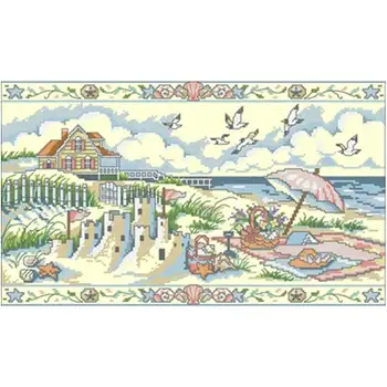 

Beach castle patterns Counted Cross Stitch 11CT 14CT 18CT DIY Chinese Cross Stitch Kits Embroidery Needlework Sets home decor