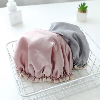 

Solid Color Shower Cap for Long Hair Waterproof Mold Washable Hair Cover Women and Girls