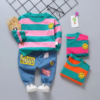 

Spring Autumn Fashion Baby Boy Girls Clothing Set Striped T-Shirt Long Pant 2PCS New Toddler Boys Outwear 1 2 3 4 Year