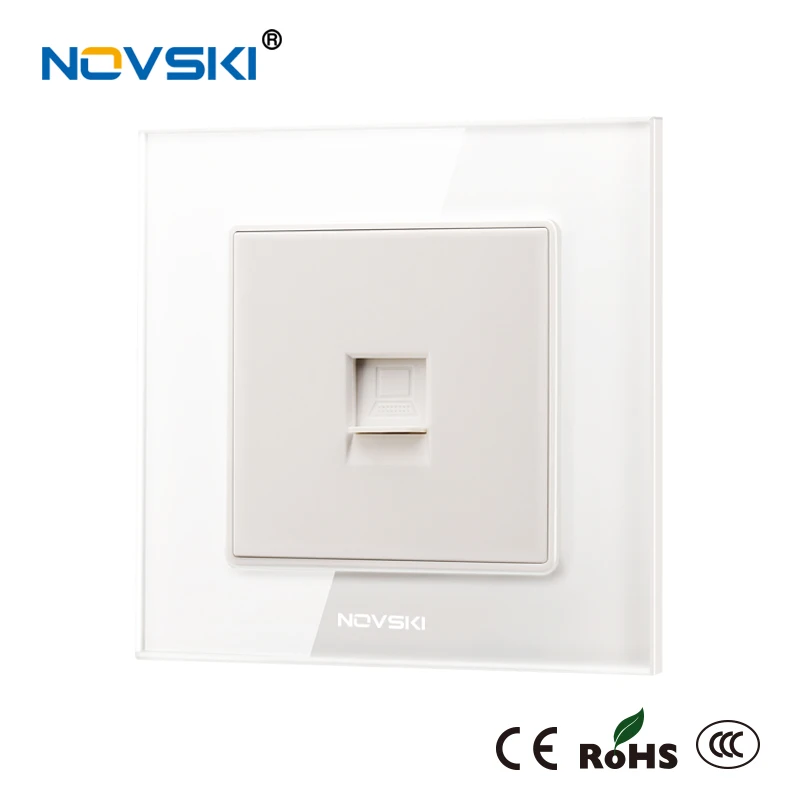 NOVSKI RJ45 Cat6 10 Гбит/с интернет-разъем настенная розетка для передачи данных компьютерная Ethernet розетка кристальная панель из закаленного стекла 86*86 мм