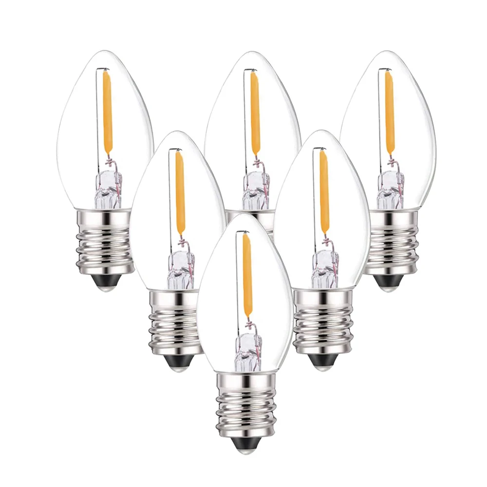 C7 LED Bulbs 0.5 Watts LED Filament Night Light Bulbs E12 Candelabra Clear Glass Candle Bulbs Warm White 2700K for String Lights c7 led night light bulbs 0 5w led filament bulbs e12 candelabra clear glass candle bulbs warm white 2700k for string lights