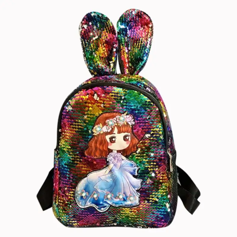 Рисунок уши кролика из мультфильма рюкзак с пайетками милые Молодежные девичьи Повседневное школьная сумка