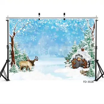 

Christmas Snow Elk Wooden House Vinyl Photography Background Decor Children Newborn Baby Kids Party Portrait Photo Studio Props