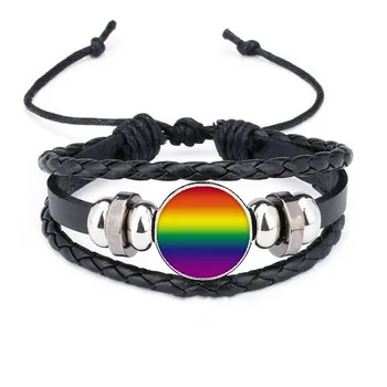 

Gradient LGBT Rainbow Homo Bracelet Braided Leather Rope Bead Wristband