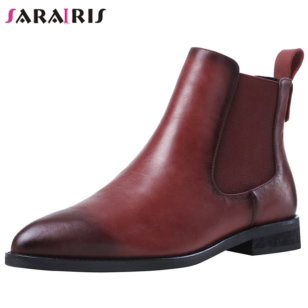 

SARAIRIS 33-44 Fashion mixed-color Booties Ladies Genuine Leather Ankle Chelsea Boots Women 2020 Elegant Low Heel Shoes Woman