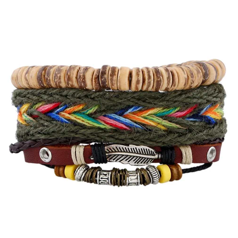 Braided Leather Bracelet Hand Knitted Multi Leather Bracelet Decorations