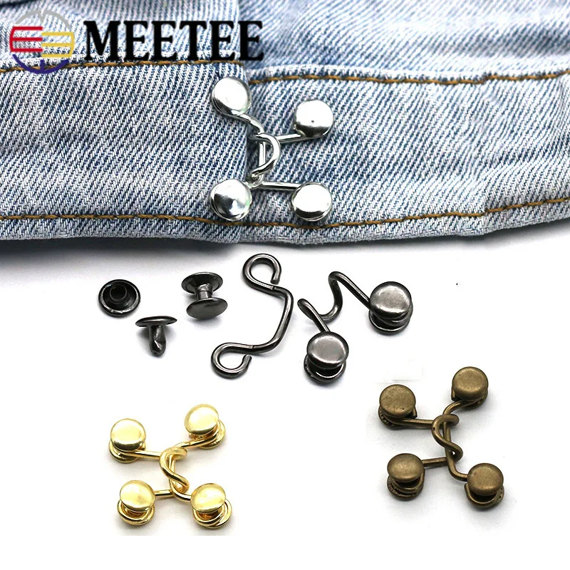 

Meetee 10sets 27X28/32X28mm Metal Garment Hooks Jeans Waist Adjusting Buckle Removable Rivet Button DIY Invisible Adjust Button