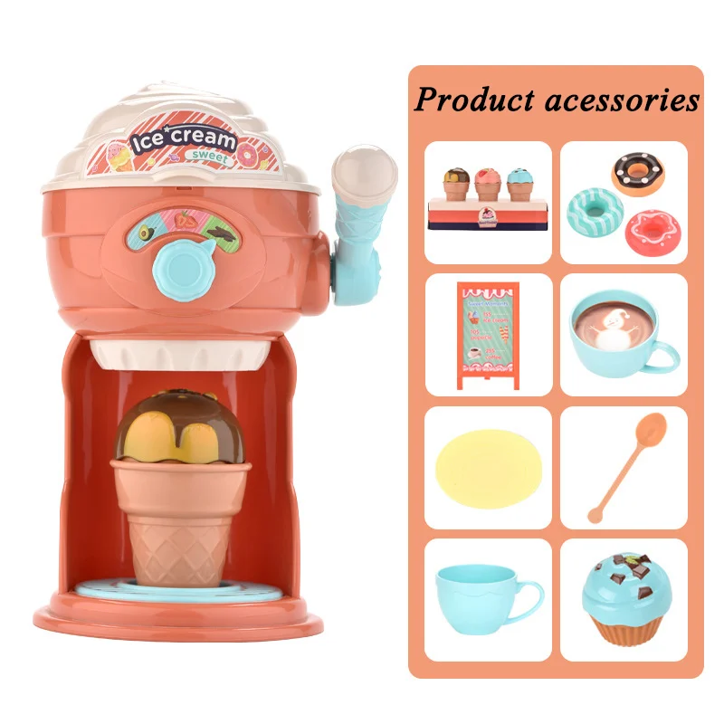 Simulation Coffee Machine Kids Toy Pretend Ice Cream Machine Kitchen Play House Game DIY Dessert Kitchen Set Toy