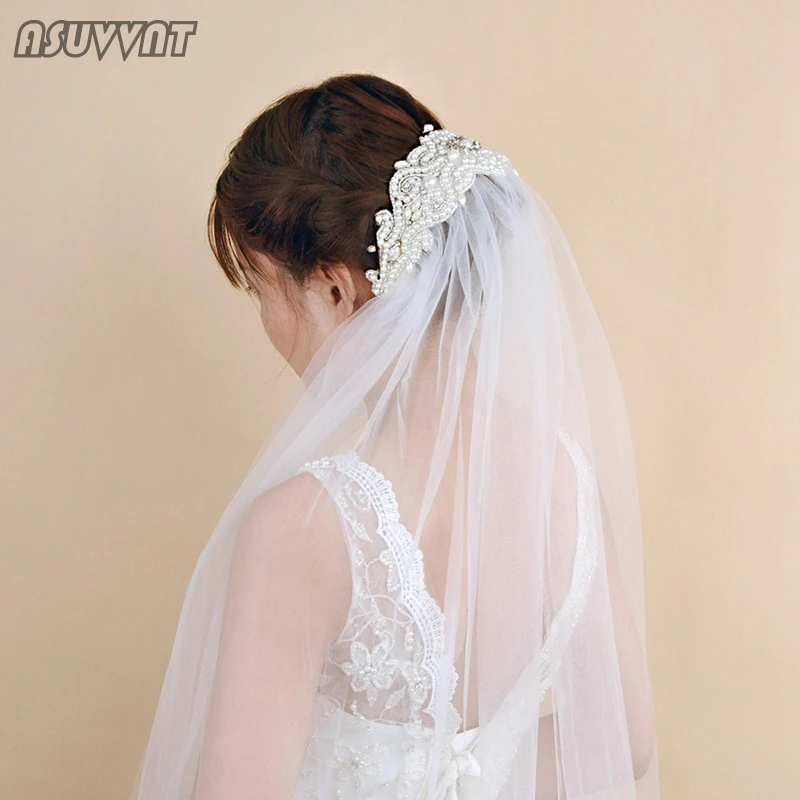 

Elegant Wedding Veils Bridal Wedding Veil Accessories Rhinestone Pearls Beaded Engagement Luxury Veil For Women Wedding Dress Up