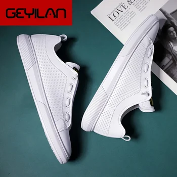 

Men's Low Top Fashion Sneakers Trend Adult Comfortable Casual Spring summer breathable microfiber leather wild white Men's shoes