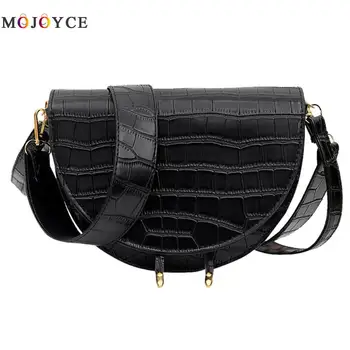 

Fashion Women Crossbody Bag Retro Crocodile Leather Handbag Semicircle Small Ladies Pure Color Messenger Bags