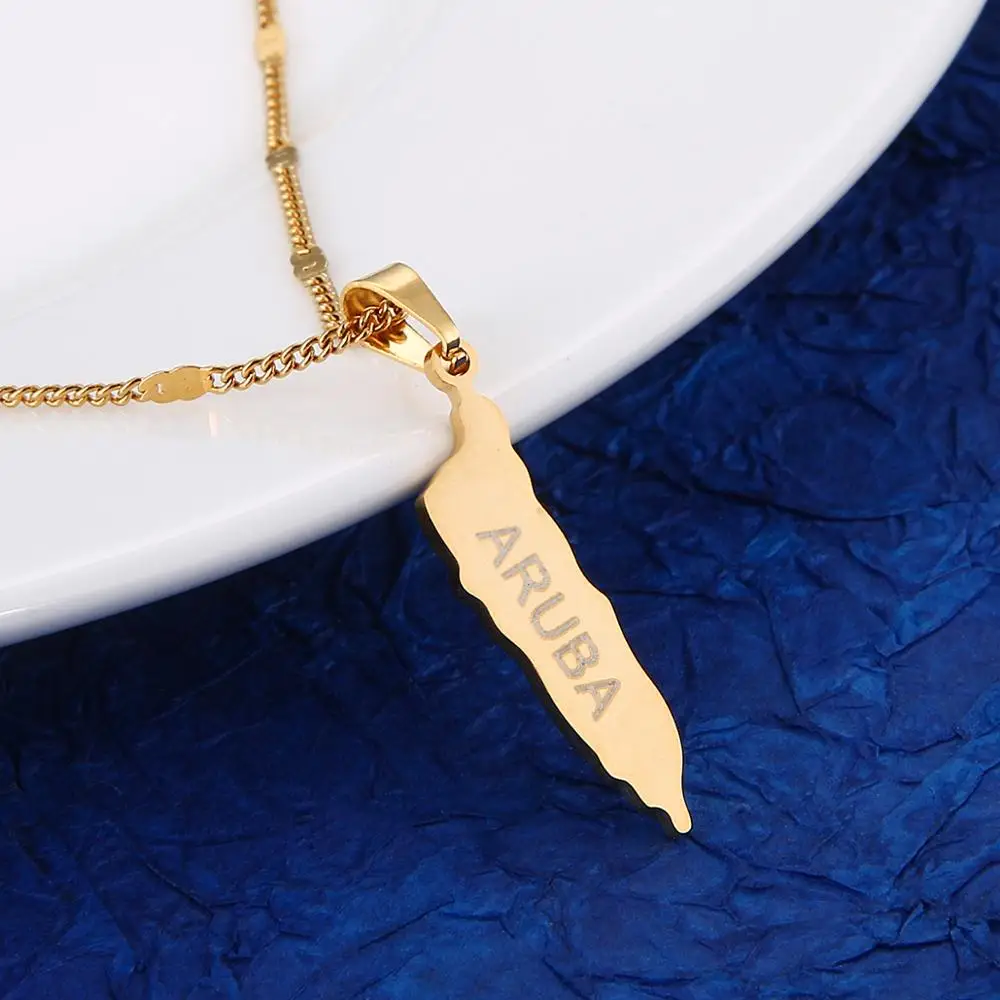 Stainless Steel Aruba Map Pendant Necklace Trendy Caribbean Islands Maps Chain Jewelry | Украшения и аксессуары