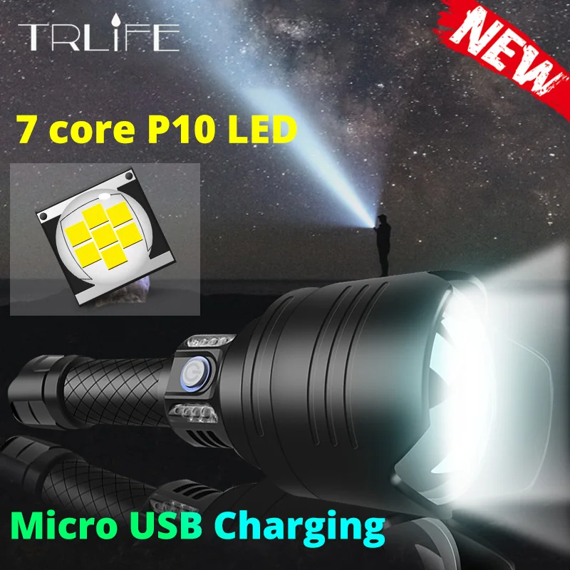 

X915 P10 USB Aluminum LED Flashlight 7LEDs 18650 Zoom Lamp Powerful Torch Attack Floodlight Power Bank Free Waterproof Bag